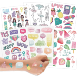 Glittertatskat pastelli - 6 arkkia, 100 lasten tatuointia - Papierdrachen